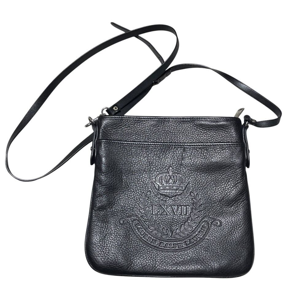 Ralph Lauren Black Cross Body Purse‎ Embossed Adjustable Strap